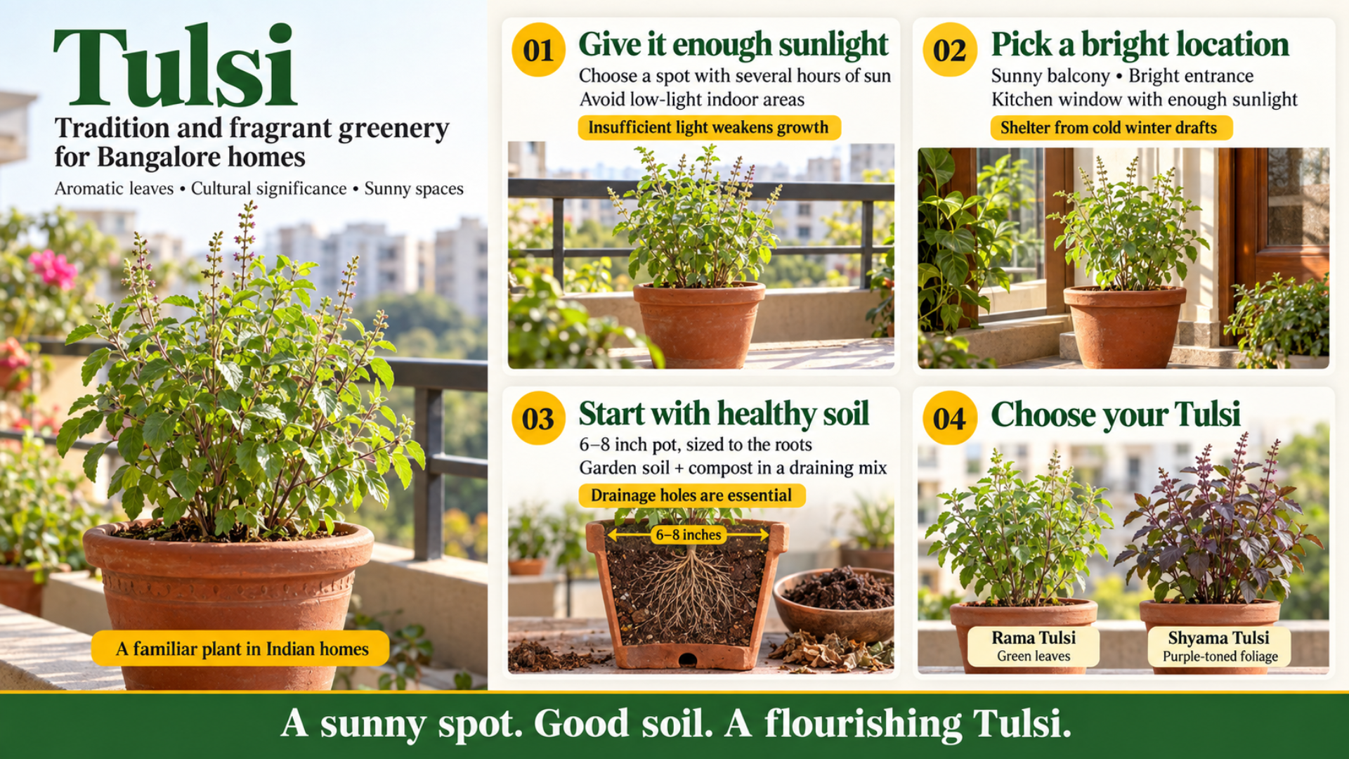 Tulsi plant is kept on the balcony of a Bangalore apartment 